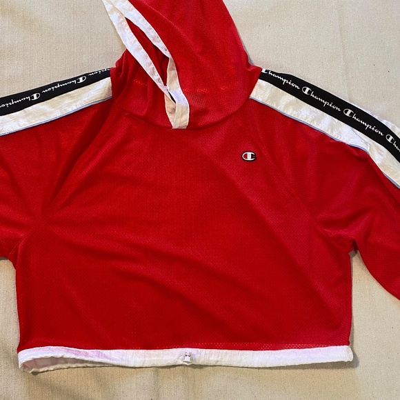 Champion Women's Red Mesh Cropped Hoodie Size M - Picture 3 of 9